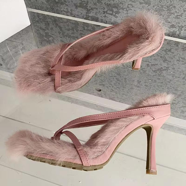 Sandalias de piel sintética con tacón alto y diseño de hebilla para mujer, ideales para la calle, con punta cuadrada y cierre de clip.