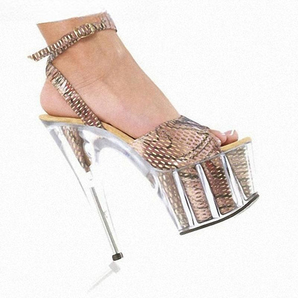 Sandalias de tacón alto con plataforma para mujer, de 17 cm/7 pulgadas, con parte superior de PU, a la moda, sexis y exóticas, para fiestas