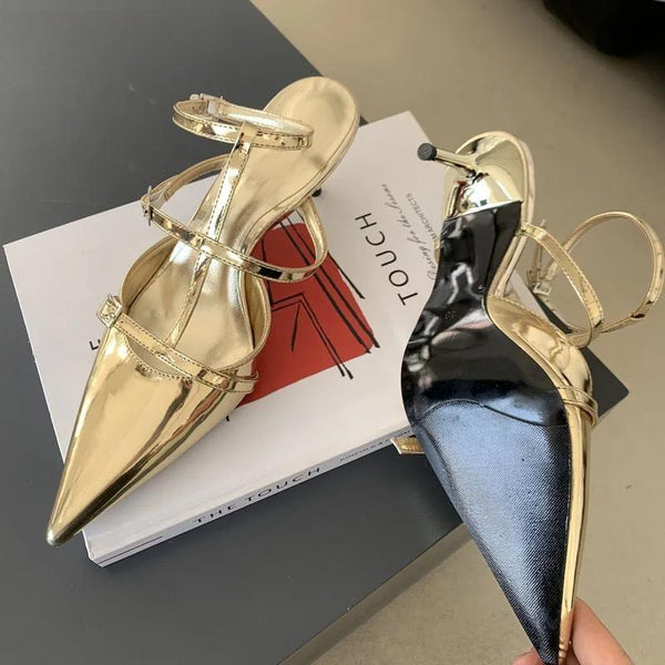 Spring New Gold Silver Pumps Women Fashion Pointed Ladies Elegant Thin High Heel