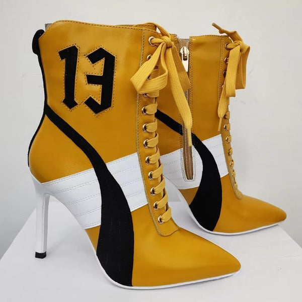 Women Quality Ankle Boots LEATHER Lace Up Zip Up 9.5CM Heels Boots