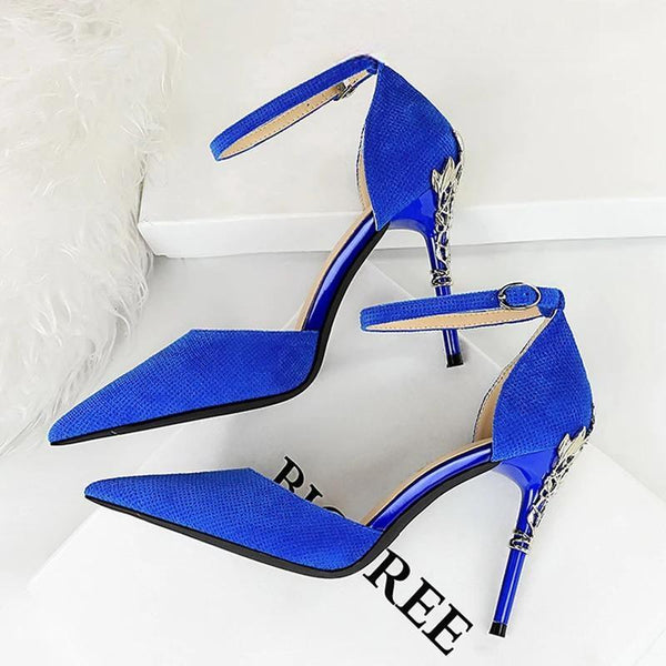 New Design Suede Women Pumps Metal Heel High Heels Sexy Luxury Party Shoes
