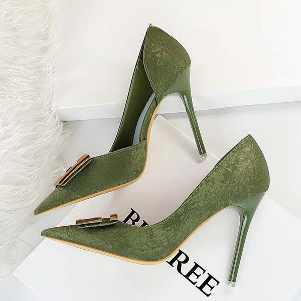 Metal Square Buckle Woman Pumps Pointed Women Heels Stiletto Sexy Party Shoes