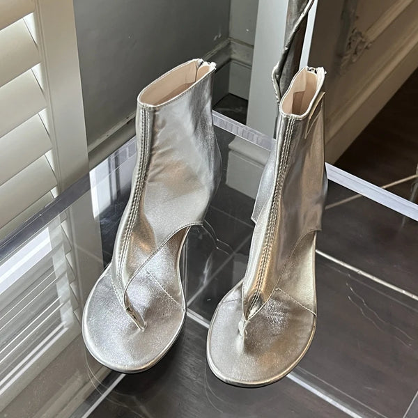 Street Style Open Head Toe Low Heels Sandals Woman Design Zipper Boot