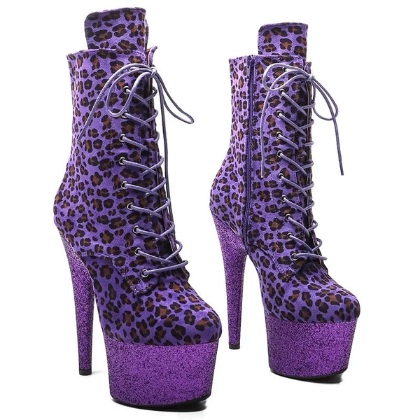 Botas modernas de tacón alto con plataforma para mujer, de 17 cm/7 pulgadas, con parte superior de PU y colores variados para fiesta