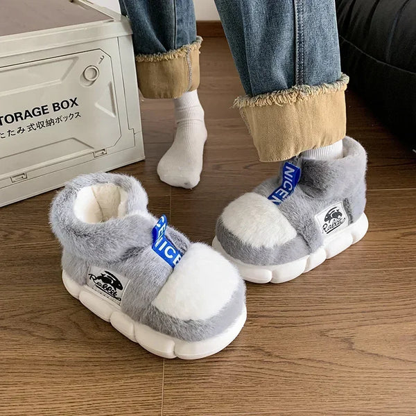 Pantuflas de algodón de conejo para mujer, zapatos cálidos de invierno