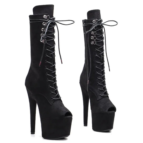 Botas modernas de tacón alto para fiesta con plataforma para mujer de 17 cm/7 pulgadas