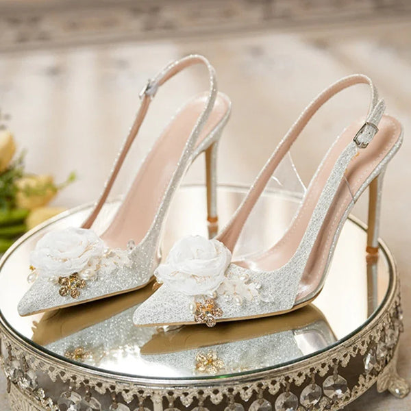 Flower Design High Heels Women Luxury Brand Wedding Shoes