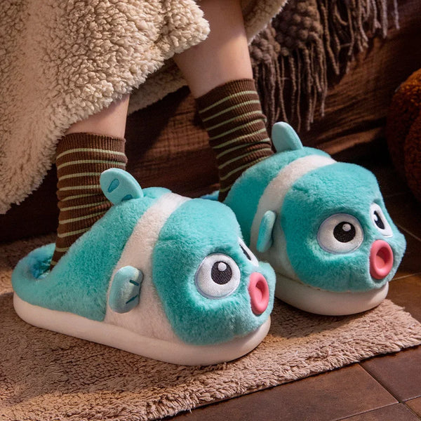 Nuevas y preciosas pantuflas feas de pez para mujer