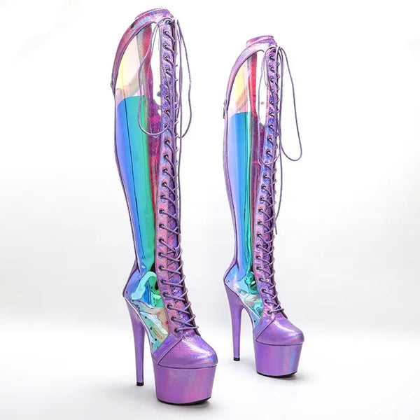 Botas largas de tacón alto con plataforma para mujer, 17 cm/7 pulgadas, para fiesta, baile en barra