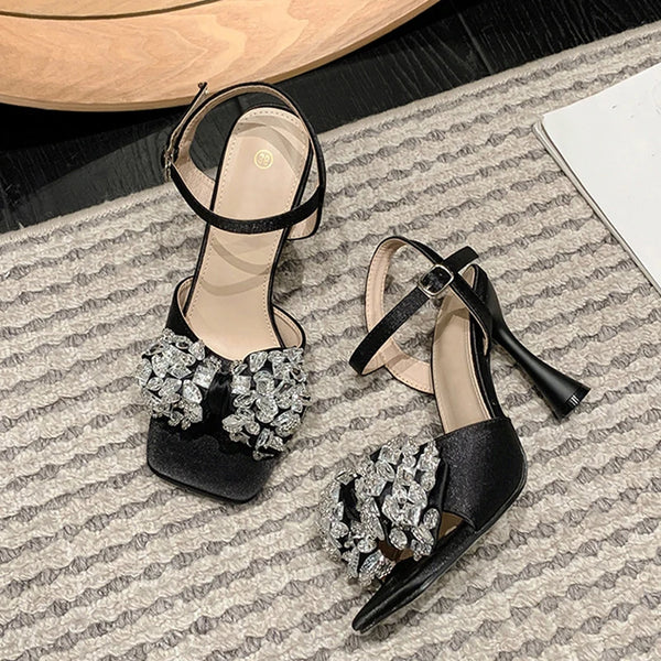 Sandalias blancas para mujer, tacones altos de gladiador de 9 cm
