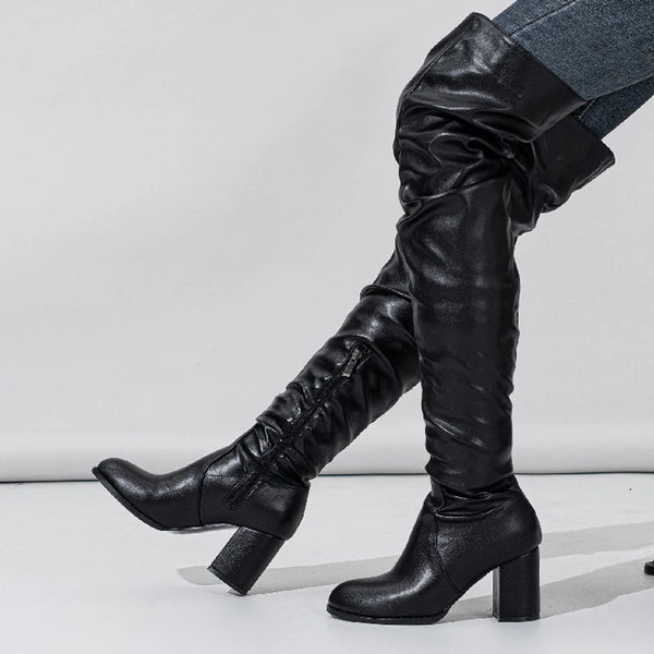 Designer Pleated Over-the-knee Women Boots Winter High Heels