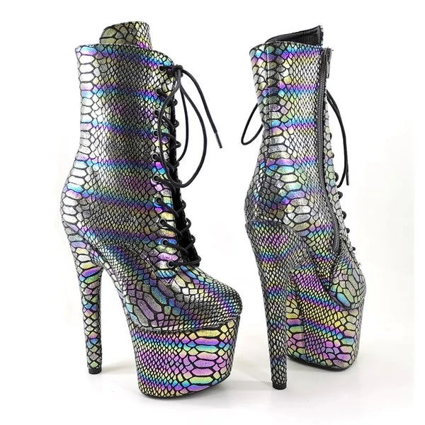 Botas modernas de tacón alto para fiesta con plataforma para mujer de 17 cm/7 pulgadas