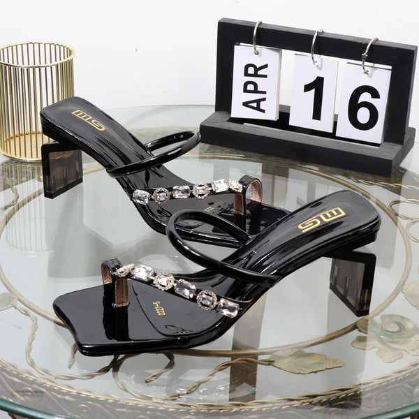 Sandalias de verano con chanclas de diamantes de imitación, ropa de moda de alta gama, banquetes, sandalias de mujer de tacón grueso