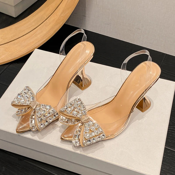 Spring Butterfly-knot Crystal Designer Pumps Women PVC Transparent High Heels