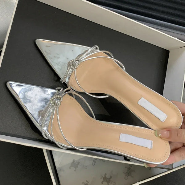 Summer New Fashion Narrow Band Pointed Toe Slippers Women Thin Low Heels Sandals