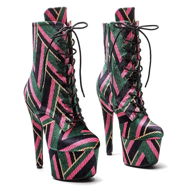 Botas modernas de tacón alto para fiesta con plataforma de 17 cm/7 pulgadas y colores variados para mujer