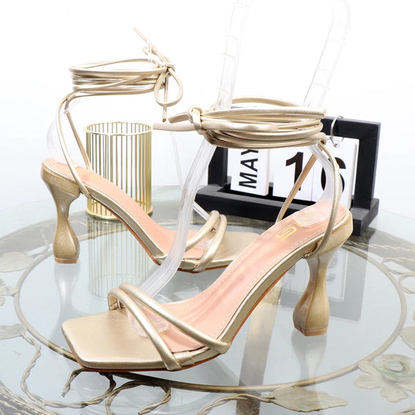 Sandalias romanas con tiras cruzadas, de verano, de comercio exterior, de talla grande, con cordones, tacón de aguja de 8 cm