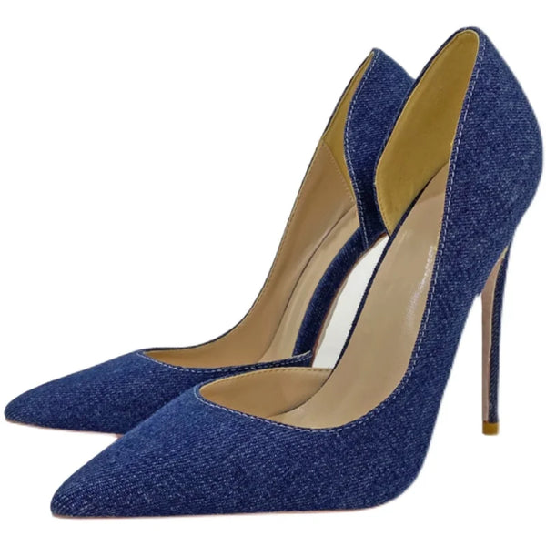 Zapatos de cuero sexys para mujer en denim naranja