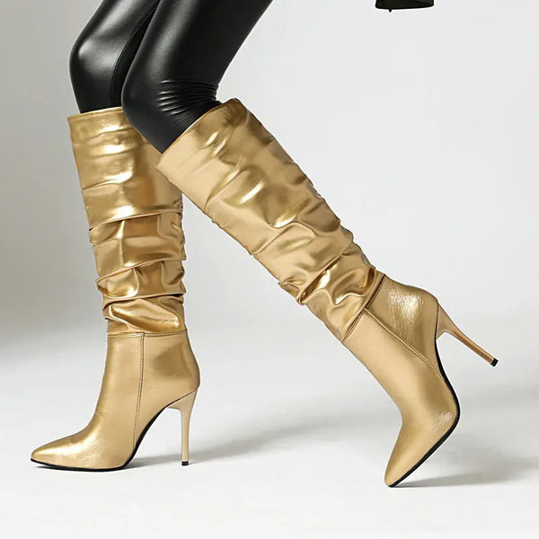 Women Knee High Boots Pointed Toe Thin High Heel Ladies Long Boots