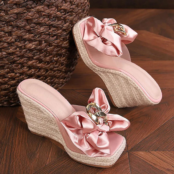 New Wedges Slippers For Women Summer Fashion Pink Butterfly-knot Designer Sandals