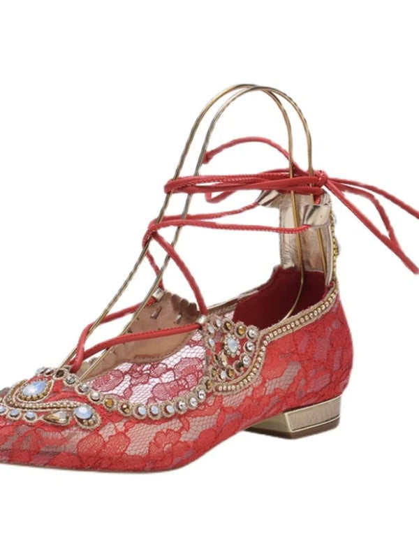 Red Pointed Flat Wedding Shoes for Women