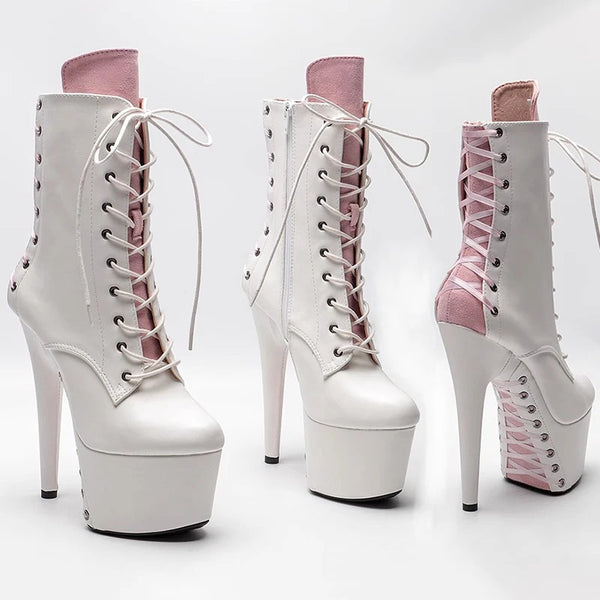 Botas modernas de tacón alto con plataforma para fiesta, de PU, de 17 cm/7 pulgadas, para mujer