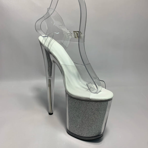 Zapatos de boda de cristal de 20 cm de alto y 8 pulgadas con tacón transparente brillante
