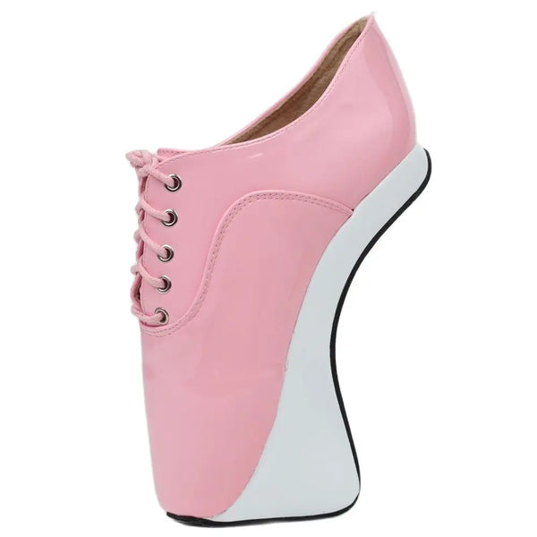 Women 18CM High Hoof Heels Pointed toe Lace-up Sexy Fetish Shoes