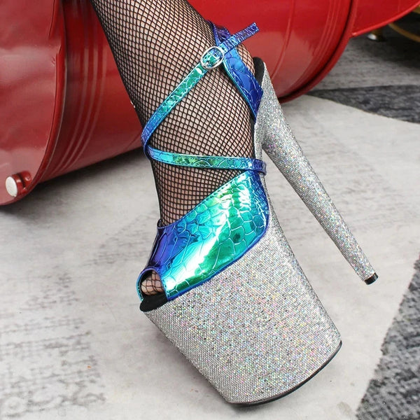 Sandalias de plataforma con tacón alto de 20 cm y cristales para mujer