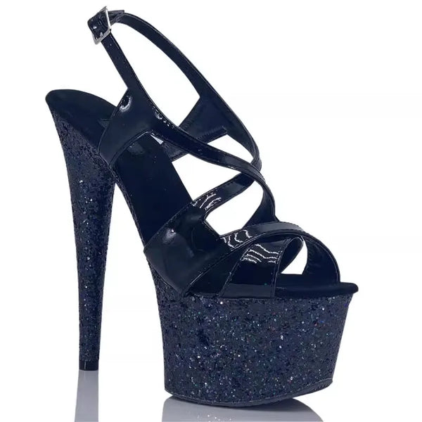 Super High Heels Black PU Women's 20cm  Sandals