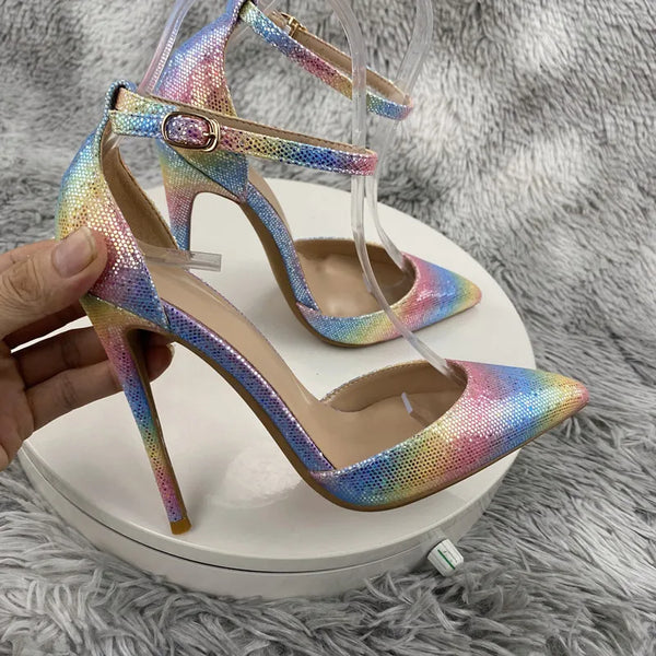 Sandalias de tacón alto con lentejuelas auténticas para mujer