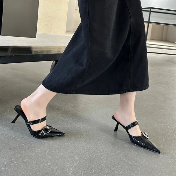 Zapatillas de mujer con hebilla y correa de moda de primavera, diseño de estilo, tacones finos, zapatos de punta estrecha para mujer, zapatos bajos
