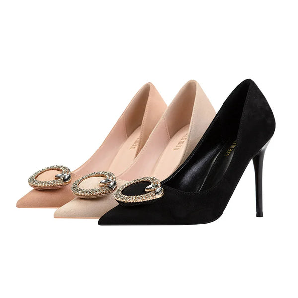 Shallow Mouth Pointed Retro Metal Buckle Sexy Slim Women's High-end Solid Color Shoes