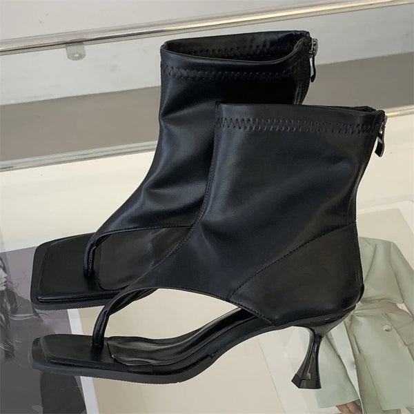 Botas de gladiador de moda con punta cuadrada para mujer, sandalias, botines de diseñador con cremallera