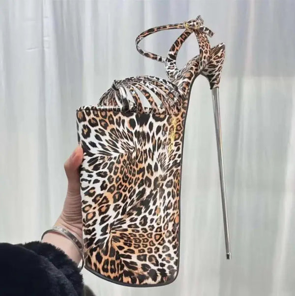 Sandalias de tacón alto y fino de metal de 30 cm para mujer, zapatos de plataforma para verano