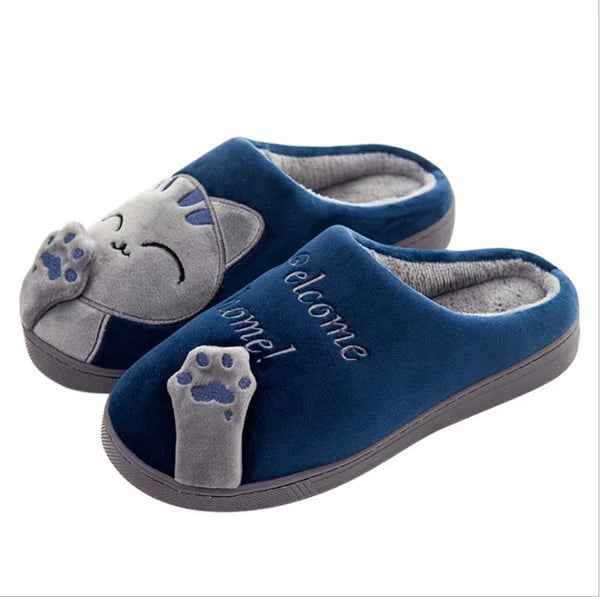Zapatillas de casa de invierno para parejas, zapatos de mujer, zapatillas de gato con dibujos animados