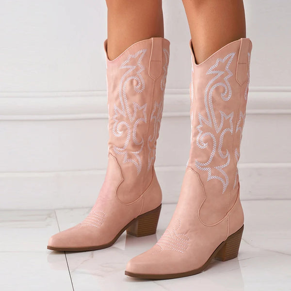 Autumn Winter Fashion Embroidered Western Cowboy Boots Women