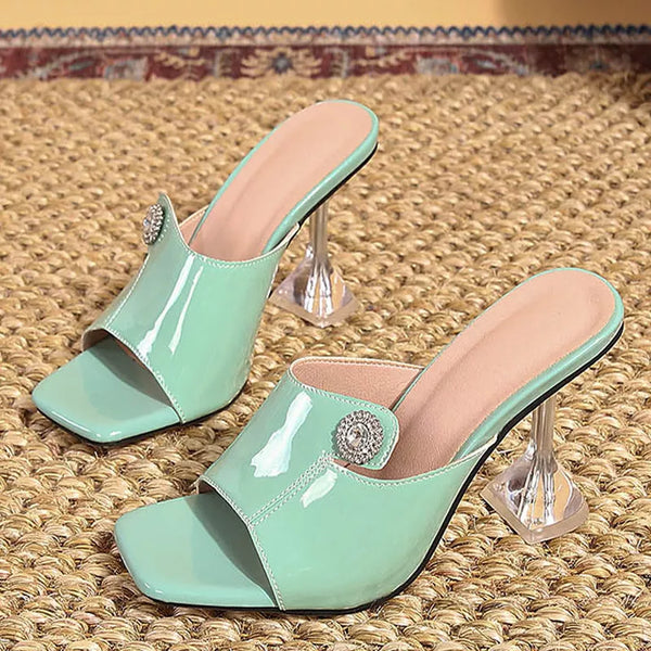 Fashion Crystal Buckle Green Women's Shoes Slippers