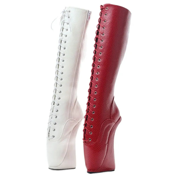 Knee-High Boots 7" Super High Ballet Heel Boots Platform Snake Print Women Sexy Boots