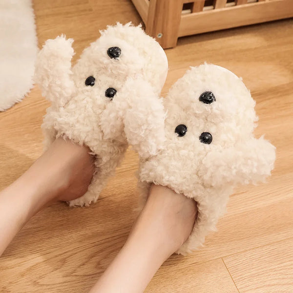 Crestar Cute Dog Plush Slippers For Women Winter Lovely Animals Cotton Shoes