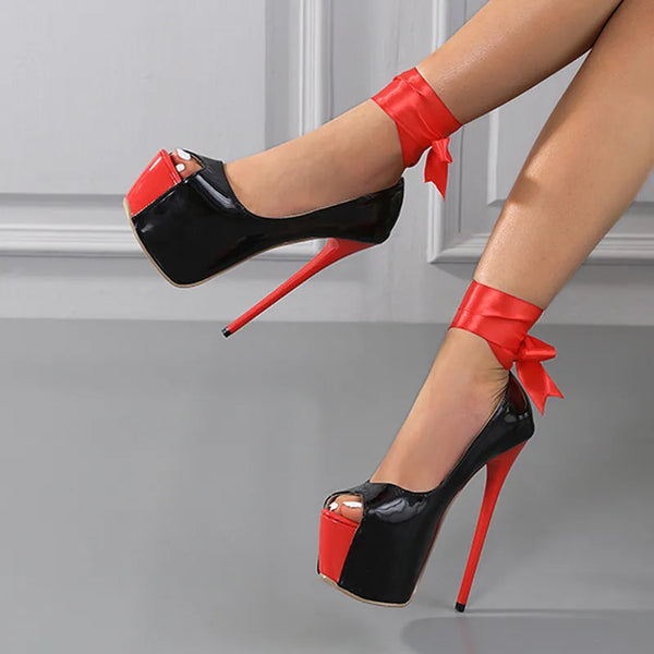 Spring Autumn Red Ankle Strap Platform Women Pumps Sexy Peep Toe Slingback High Heels