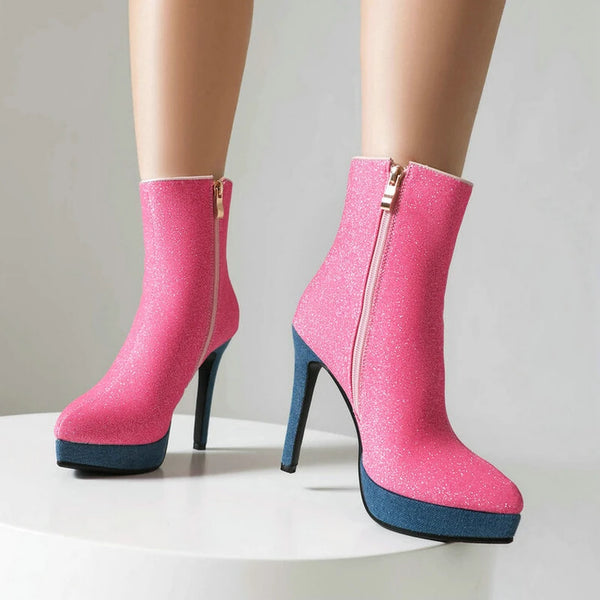 Ankle Boots Platform Thin High Heel Ladies Short Boots
