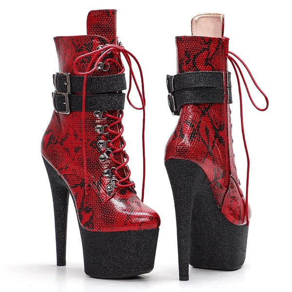 Botas modernas de tacón alto con plataforma para mujer, parte superior de PU, 17 cm/7 pulgadas, para fiesta