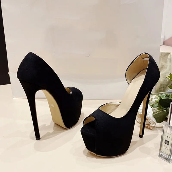 New Black Heels For Women Slingback Shallow Peep Toe Platform Pumps