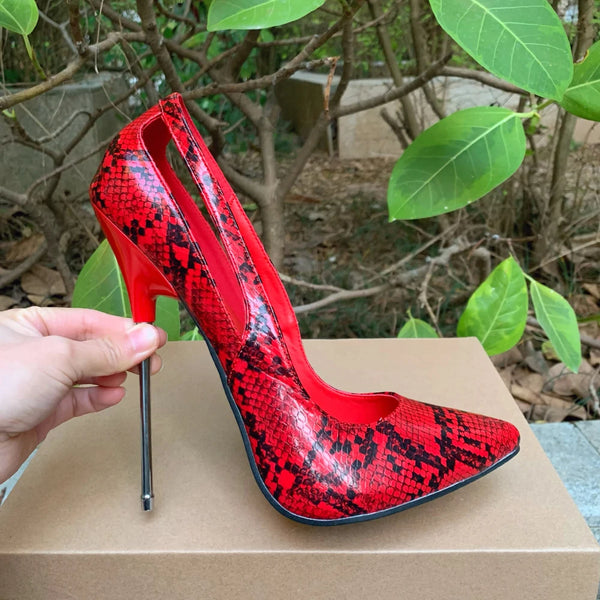 New 16cm High Heels Red SnakeSkin Stilettos Sexy Pumps