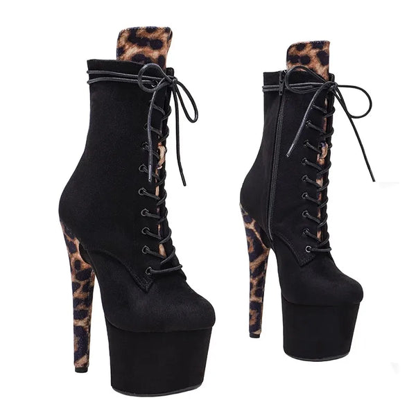 Botas modernas de tacón alto con plataforma para fiesta, de 17 cm/7 pulgadas, con parte superior de gamuza
