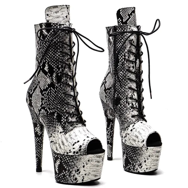 Botas modernas de tacón alto con plataforma para mujer, parte superior de PU, 17 cm/7 pulgadas, para fiesta