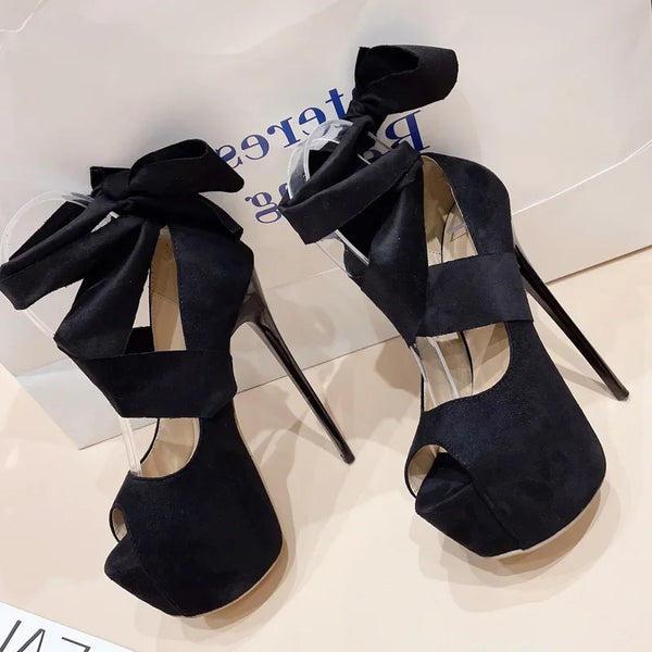 Spring Design Ankle Cross-Strap Peep Toe Women Pumps Sexy Platform Extreme Thin High Heels