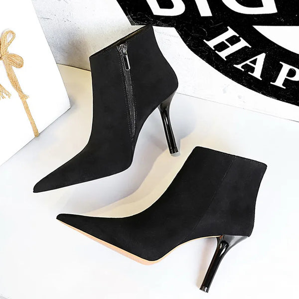 Suede Ankle Boots For Women Heels Winter Boots Pointed Stilettos High-heeled Boots