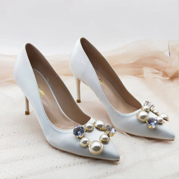 Winter New Pearl Button Bridesmaid High Heels Women's